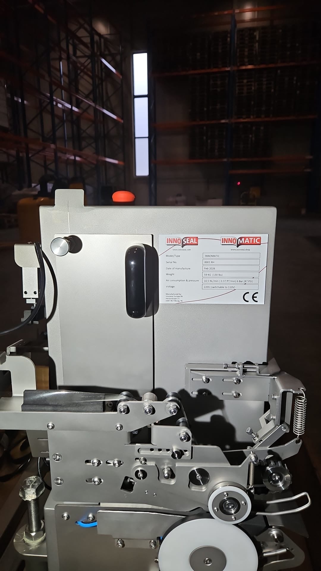 Innomatic machine with Innoseal and Innomatic branding labels in warehouse setting